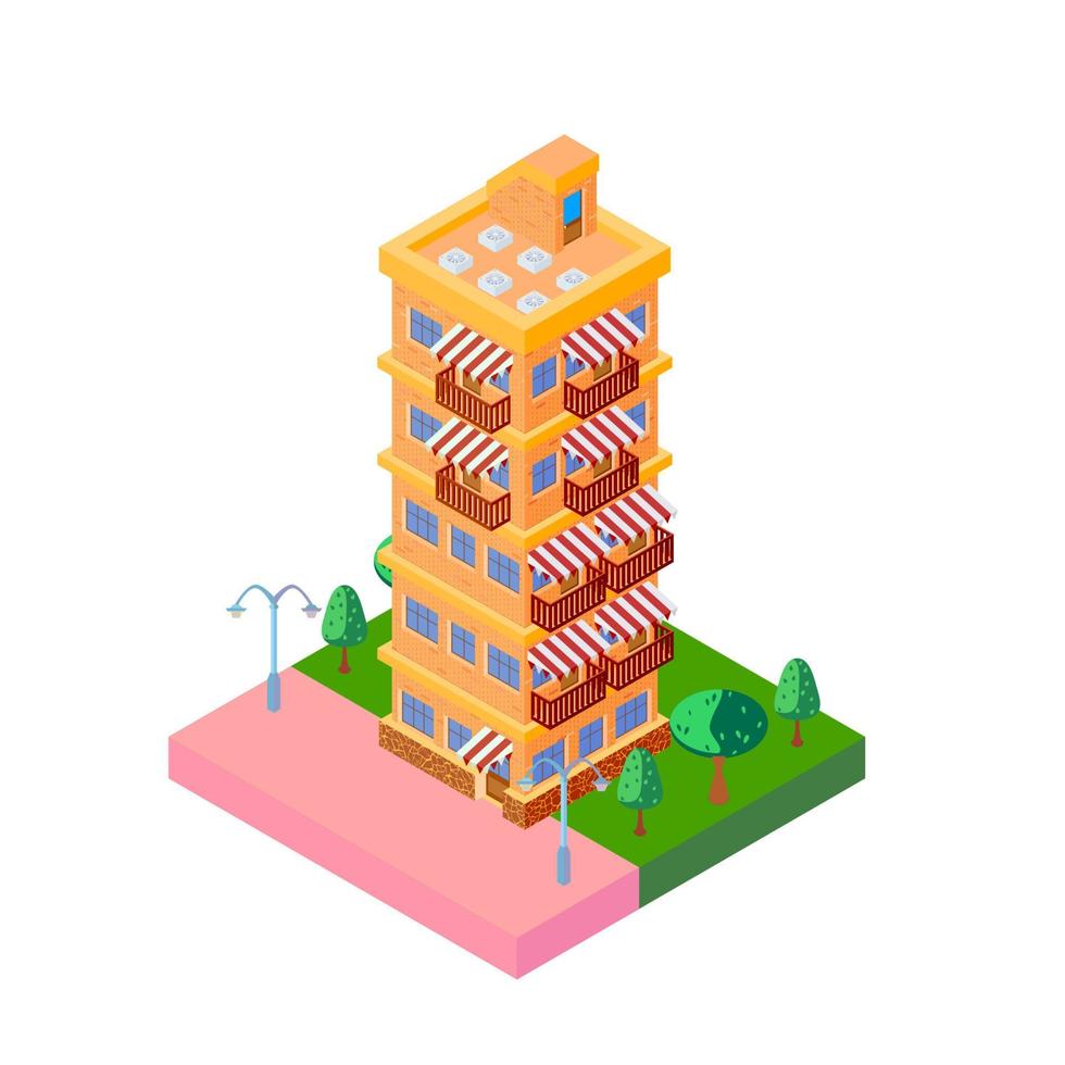 icône de vecteur de maison d'appartement orange de cinq étages