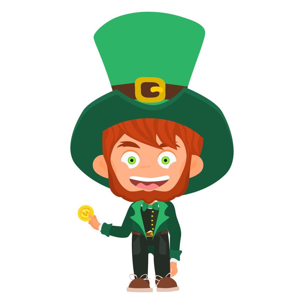 personnage de lutin avec pièce d'or vêtu de vert vecteur