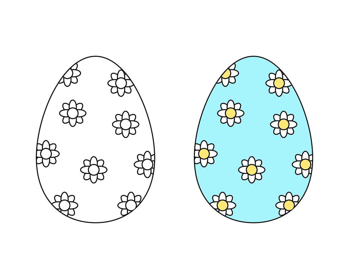 une ensemble de deux Pâques des œufs. coloré noir et blanc Pâques des œufs. coloration livre. contour dessin vecteur