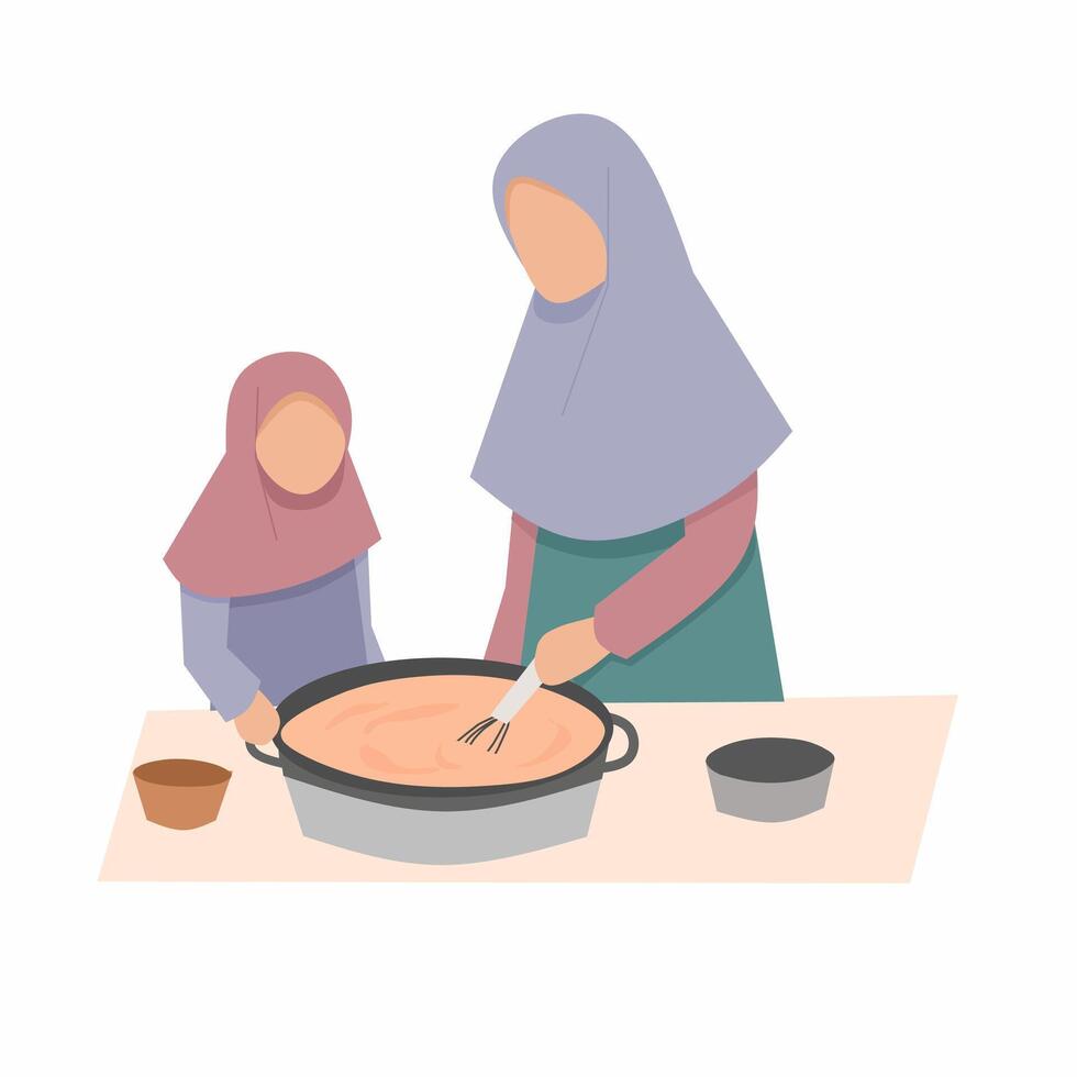mère et fille cuisinier ensemble vecteur