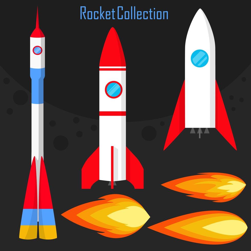 collection de fusées et d'incendies. icône plate de fusée vecteur