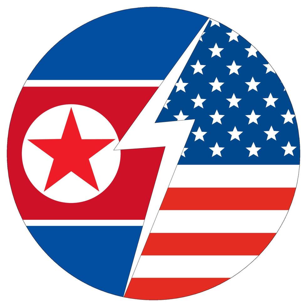 Etats-Unis contre Nord Corée. drapeau de uni États de Amérique et Nord Corée dans cercle forme vecteur