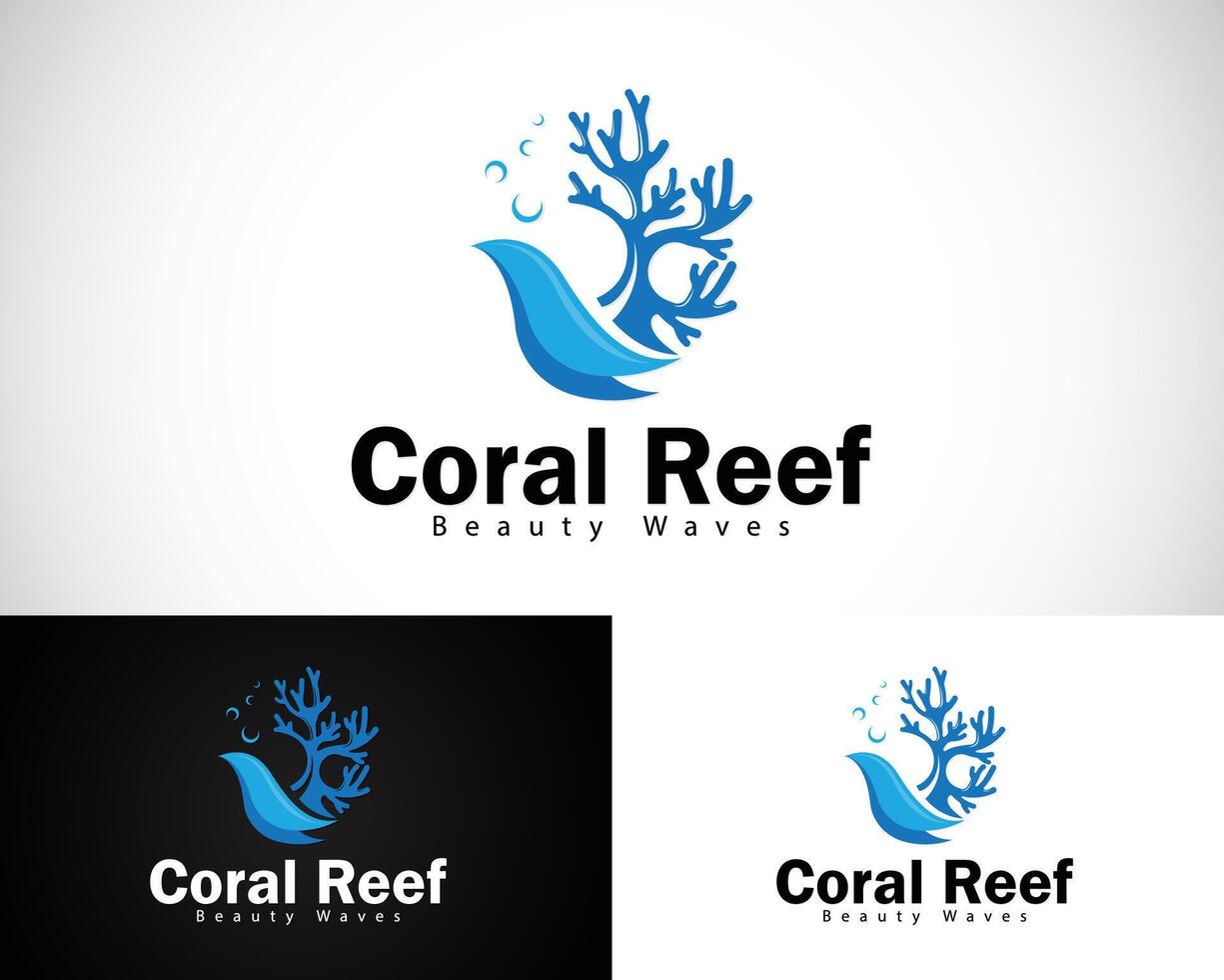 corail récif logo Créatif conception concept vague mer océan beauté plage animal poisson vecteur