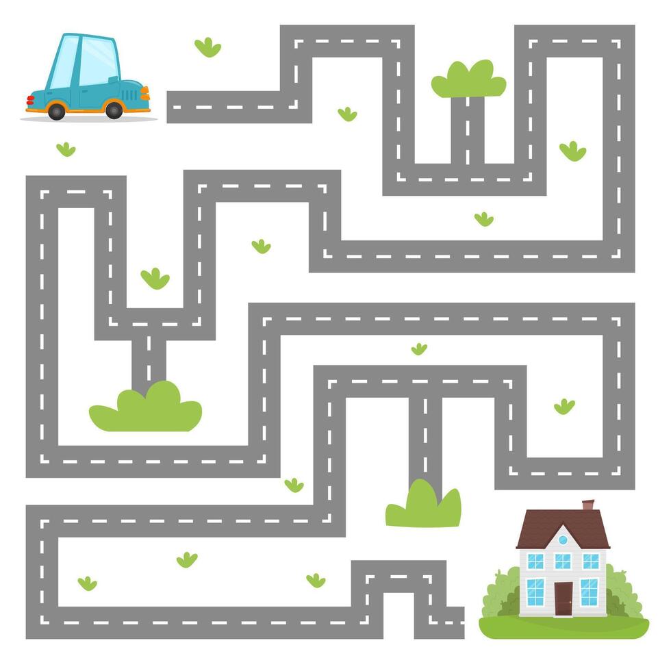 Labyrinthe Jeu pour enfants. Aidez-moi voiture à avoir maison. imprimable labyrinthe activité pour les enfants vecteur