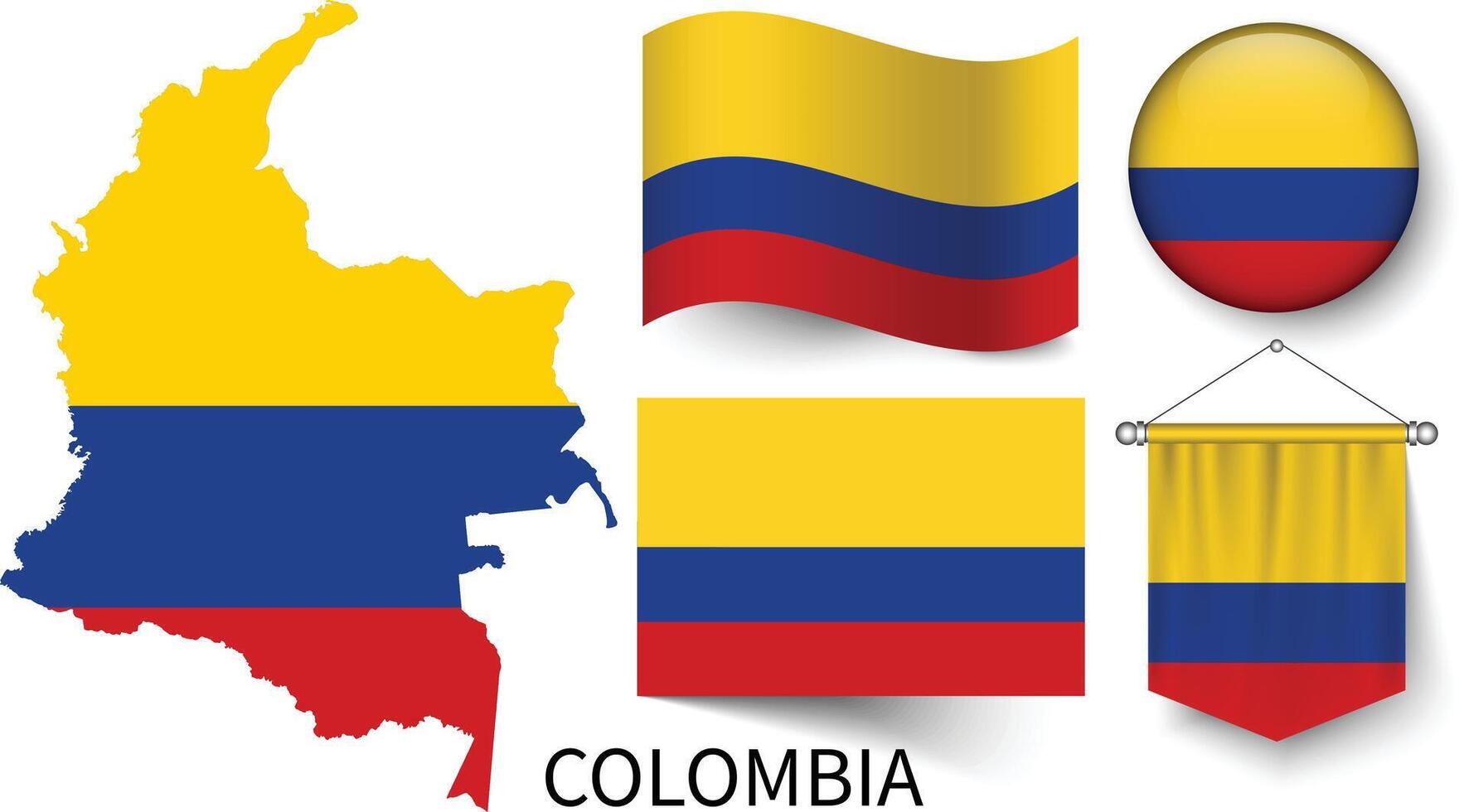 le divers motifs de le Colombie nationale drapeaux et le carte de le Colombie les frontières vecteur