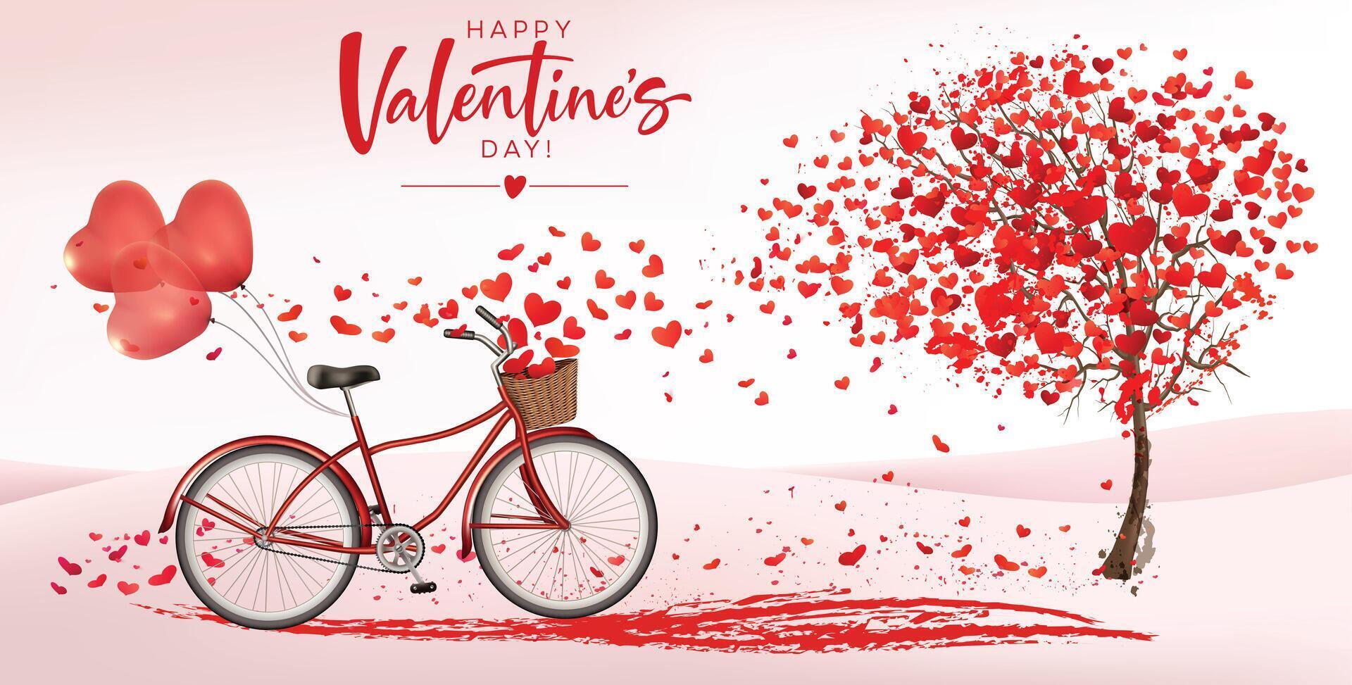 romantique bicyclette balade sur la Saint-Valentin jour, vélo et en forme de coeur feuillage vecteur