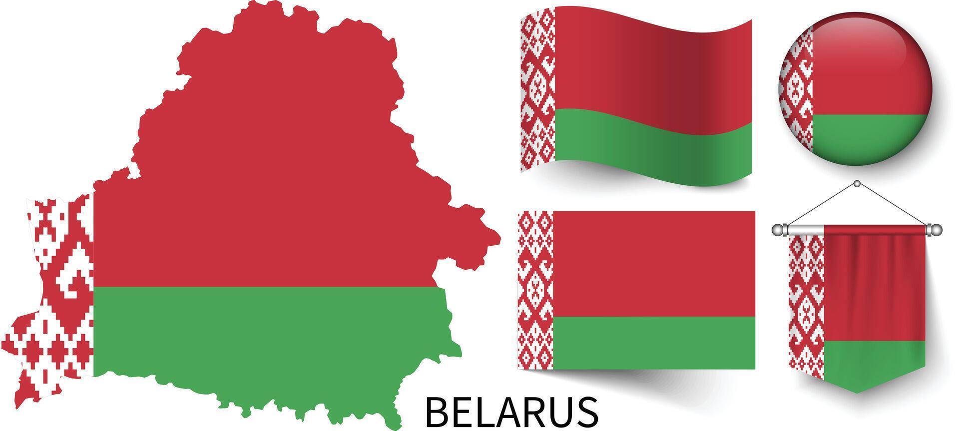 le divers motifs de le biélorussie nationale drapeaux et le carte de le biélorussie les frontières vecteur