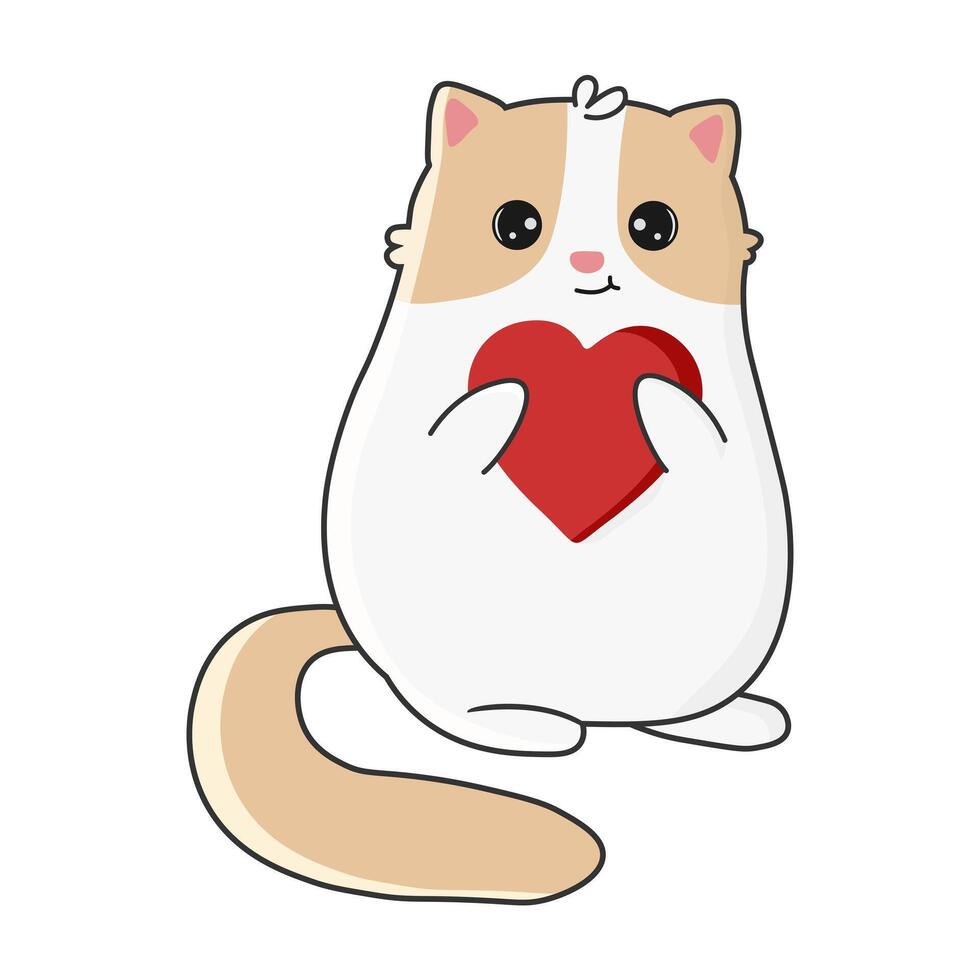 mignonne chat avec cœur dans dessin animé style. vecteur illustration isolé sur blanc Contexte. impression pour tee-shirts, autocollants, conception et plus.