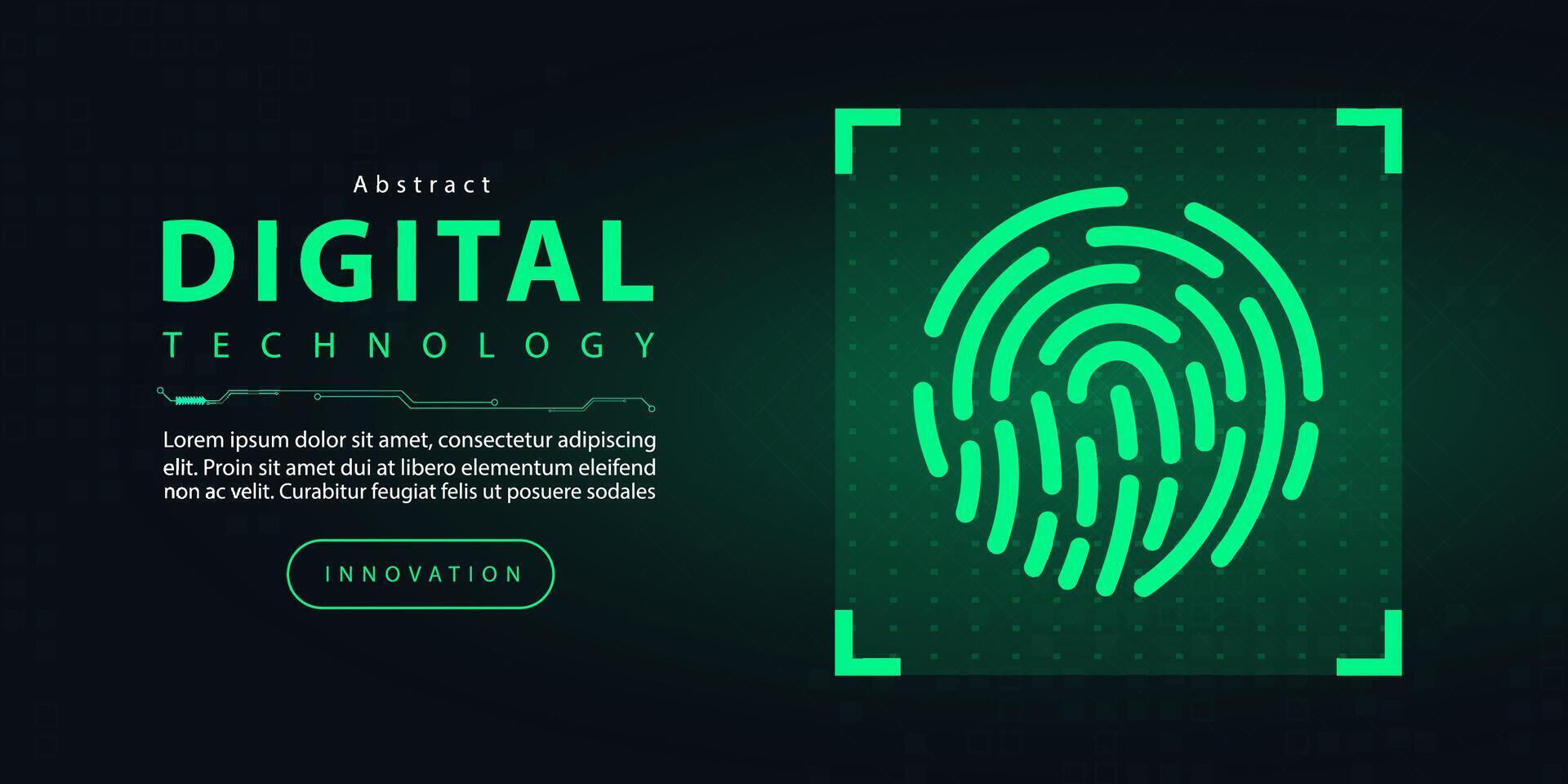 La technologie numérique empreinte digitale analyse, l'Internet réseau lien foncé noir vert arrière-plan, abstrait cyber information communication, ai gros Les données science, innovation futur technologie illustration vecteur