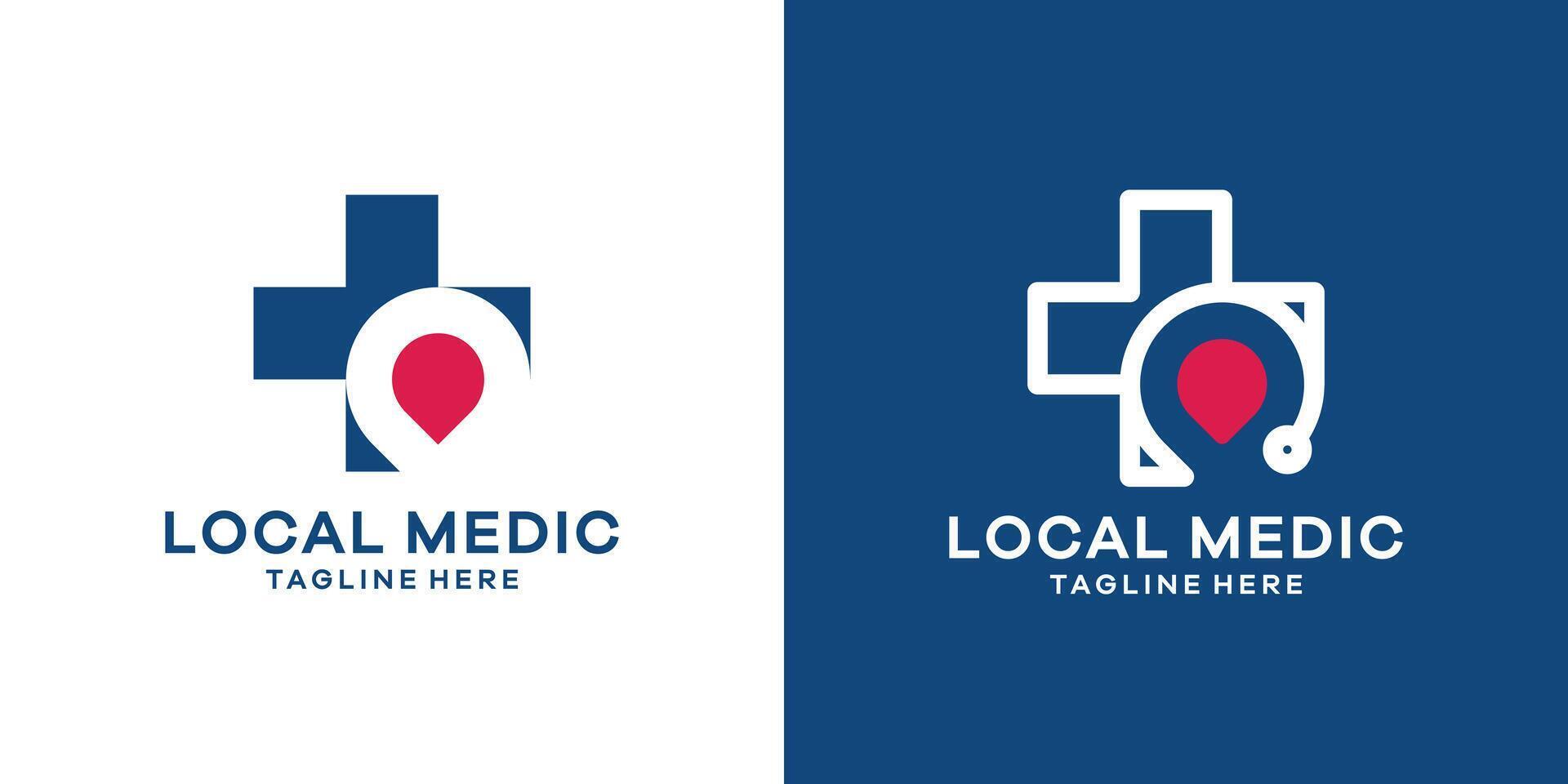 une combinaison de une épingle carte logo conception avec une plus signe pour une santé consultation logo. vecteur