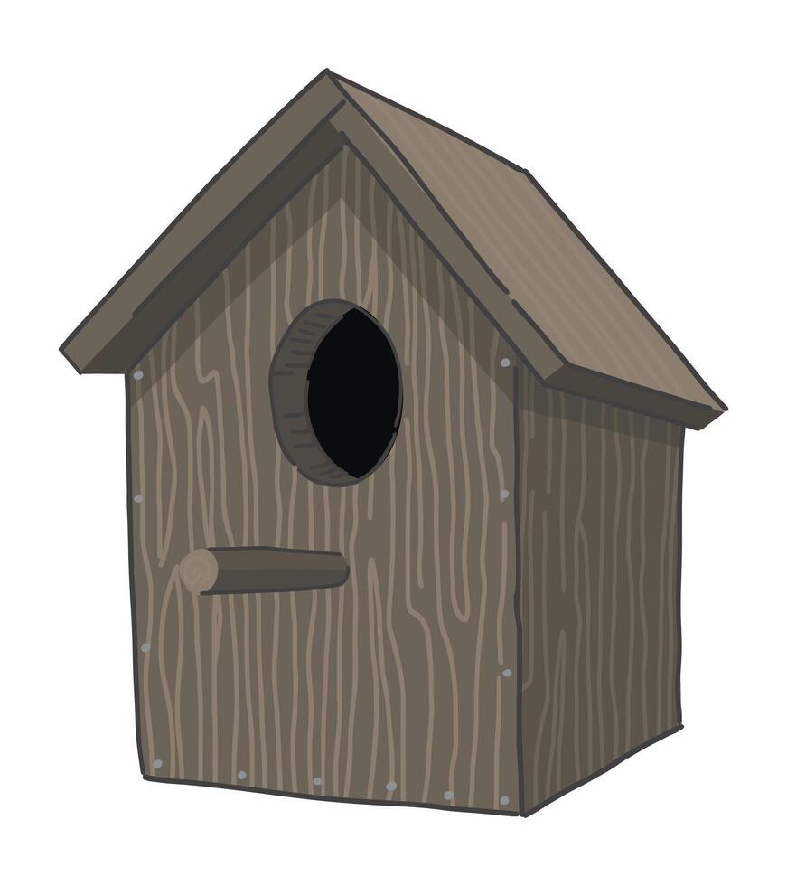 en bois oiseau maison clipart. printemps temps griffonnage. vecteur illustration dans dessin animé style isolé sur blanche.