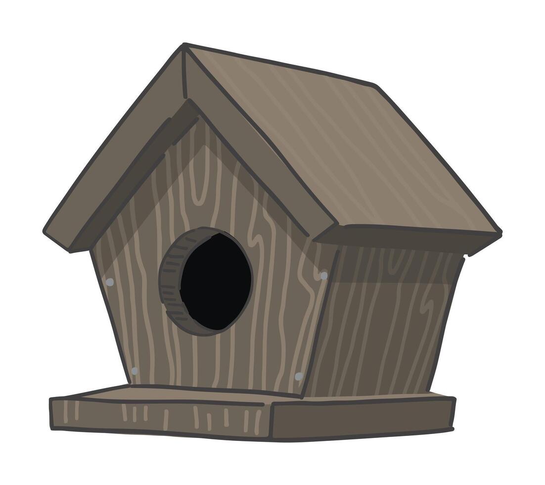 en bois oiseau maison clipart. printemps temps griffonnage. vecteur illustration dans dessin animé style isolé sur blanche.