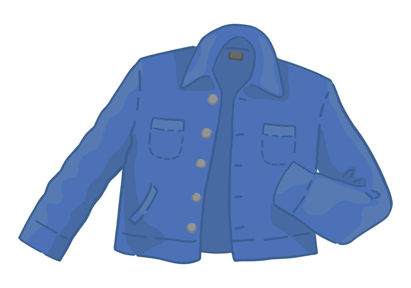 griffonnage de denim veste. agrafe art de printemps vêtements d'extérieur. dessin animé vecteur illustration clipart isolé sur blanche.