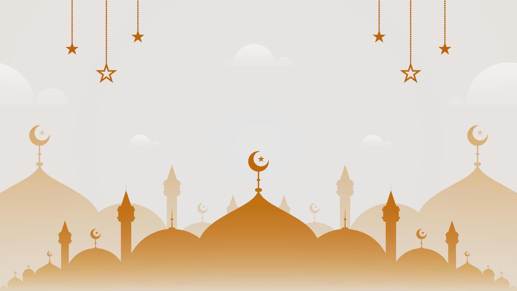plat et Facile lumière or Vide horizontal vecteur Contexte avec islamique paysage de dômes et mosquée formes silhouette et pendaison étoiles ornement