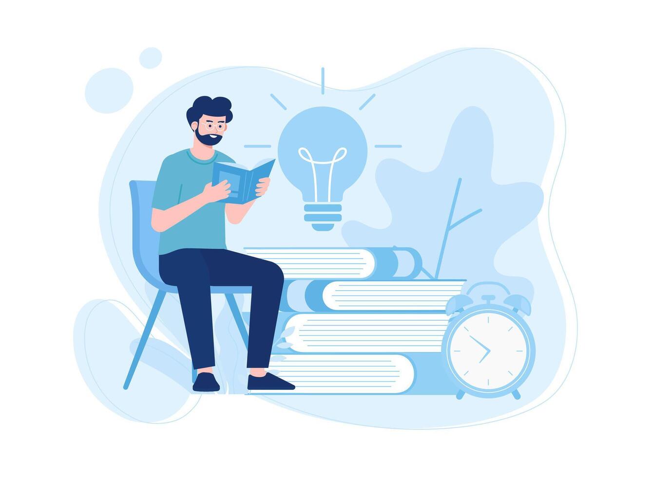 homme séance et en train de lire une livre concept plat illustration vecteur