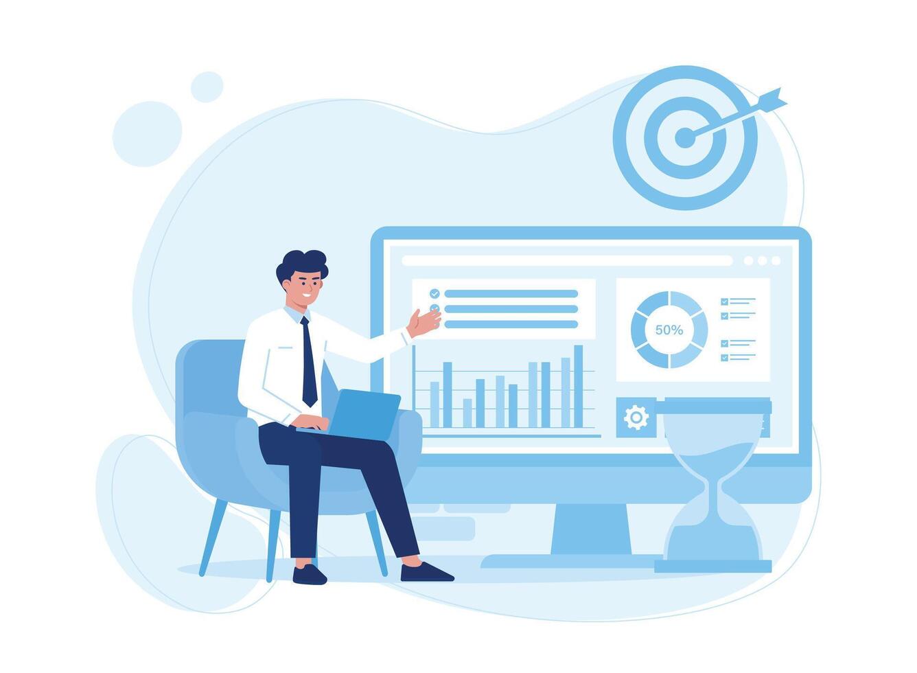 homme d'affaire en cours d'analyse affaires stratégie croissance concept plat illustration vecteur