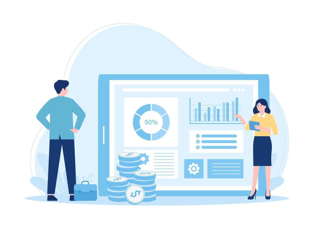 collègues en cours d'analyse croissance graphiques concept plat illustration vecteur