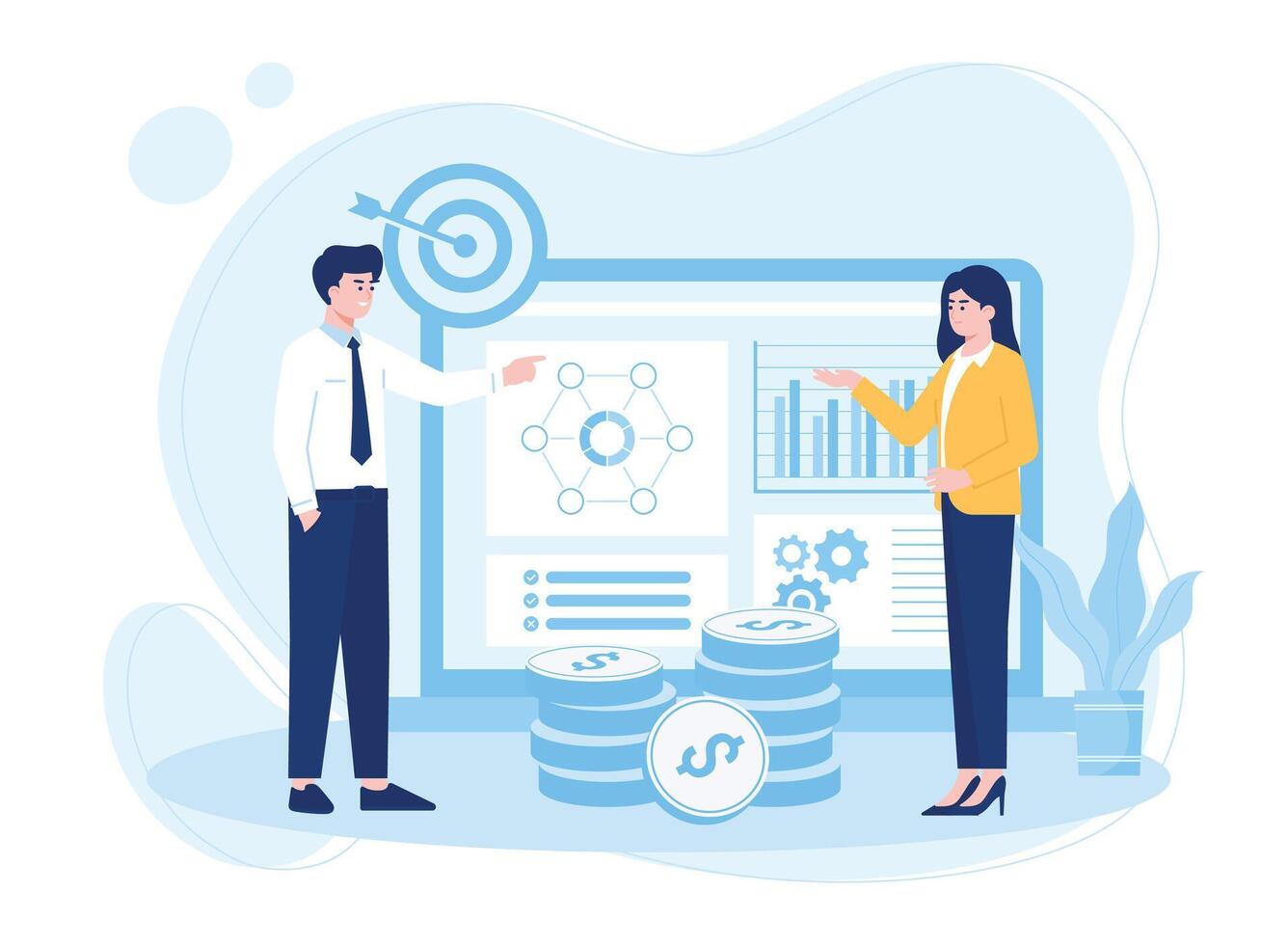 deux affaires gens en cours d'analyse affaires stratégie croissance concept plat illustration vecteur