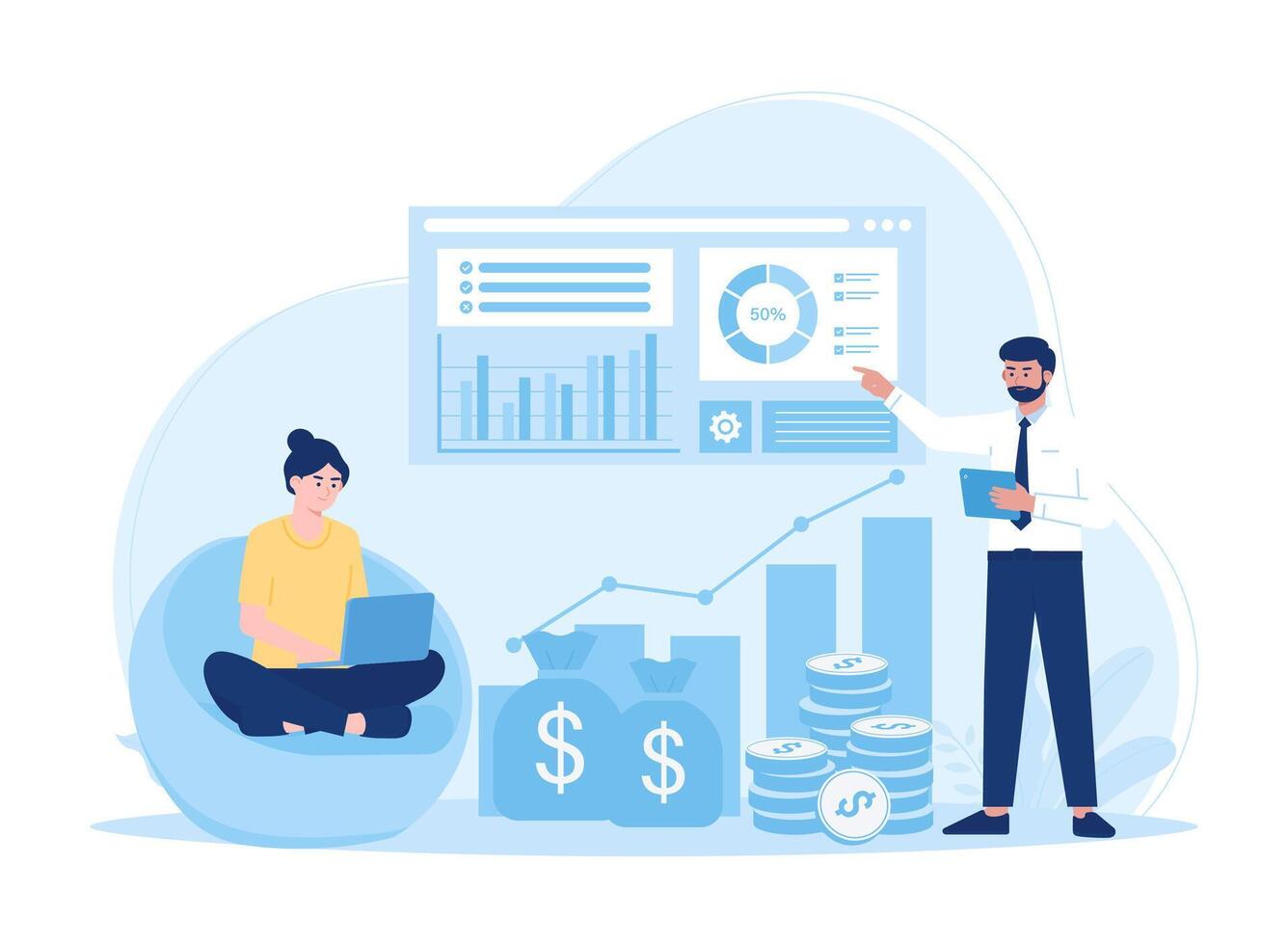 deux une analyse en cours d'analyse croissance Les données concept plat illustration vecteur