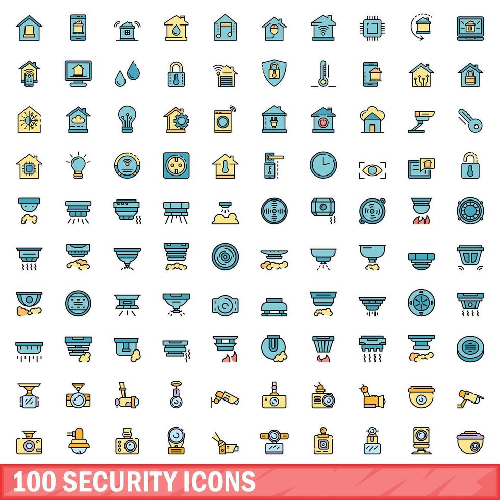 100 Sécurité Icônes ensemble, Couleur ligne style vecteur