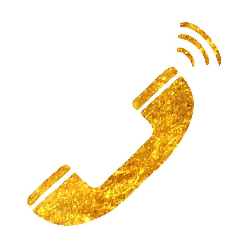 main tiré ligne fixe Téléphone icône dans or déjouer texture vecteur illustration