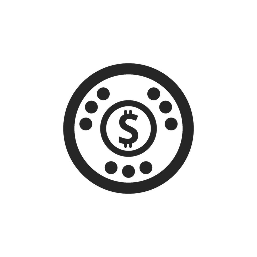jeux d'argent pièce de monnaie icône dans épais contour style. noir et blanc monochrome vecteur illustration.