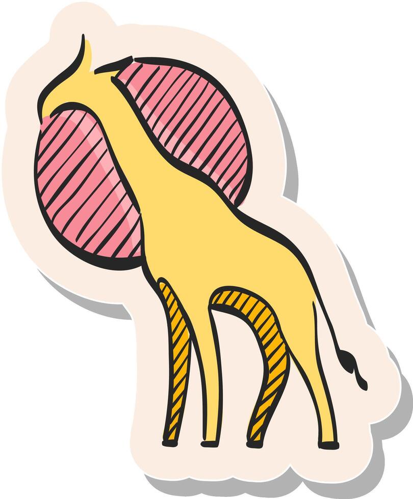 main tiré girafe icône dans autocollant style vecteur illustration