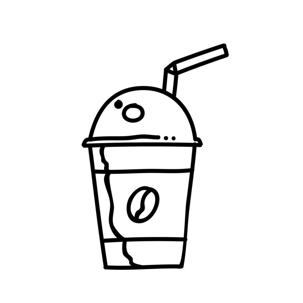 café boisson Plastique tasse avec paille icône. main tiré vecteur illustration. modifiable ligne accident vasculaire cérébral