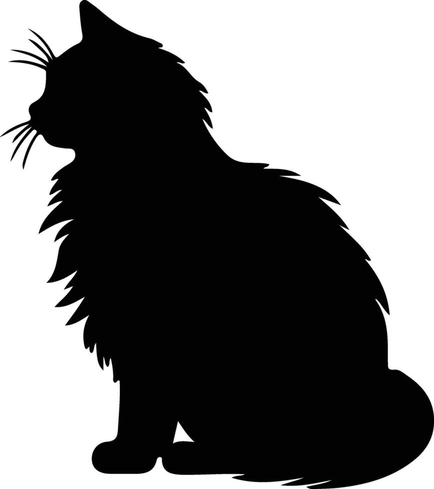 Britanique cheveux longs chat noir silhouette vecteur