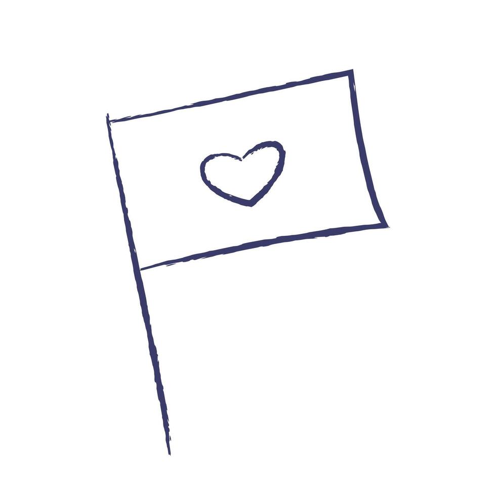 vecteur illustration de drapeau avec cœur. charbon crayon main tiré conception. isolé élément sur une blanc Contexte. pour mariage et valentines journée concept