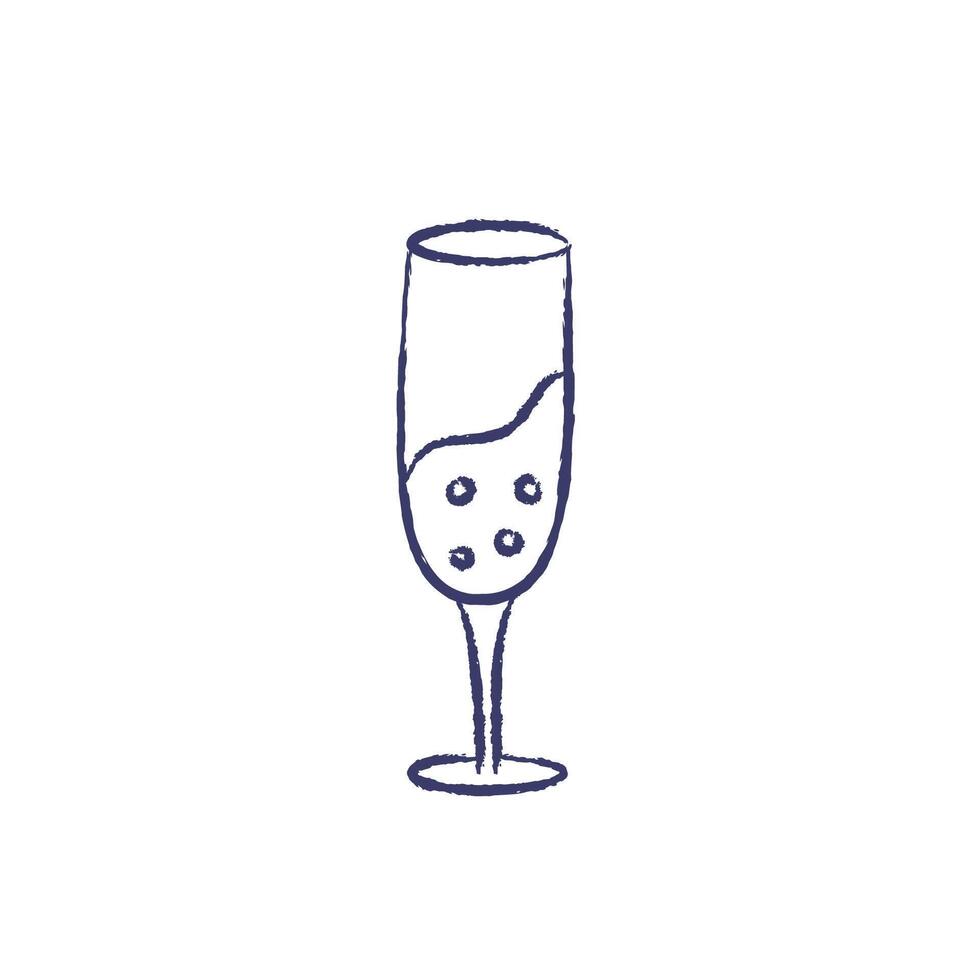 vecteur illustration de Champagne verre avec bulles. charbon crayon main tiré conception. isolé élément sur une blanc Contexte