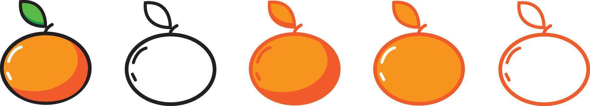 Orange fruit ensemble avec feuille dans une ligne. en bonne santé mode de vie Contexte plat conception vecteur illustration