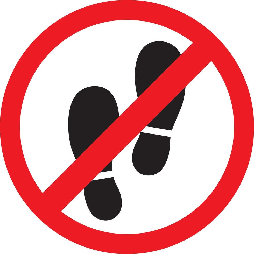 non étape ici interdit signe. des chaussures signe icône. non des chaussures symbole. interdit des chaussures icône symbole, vecteur illustration.