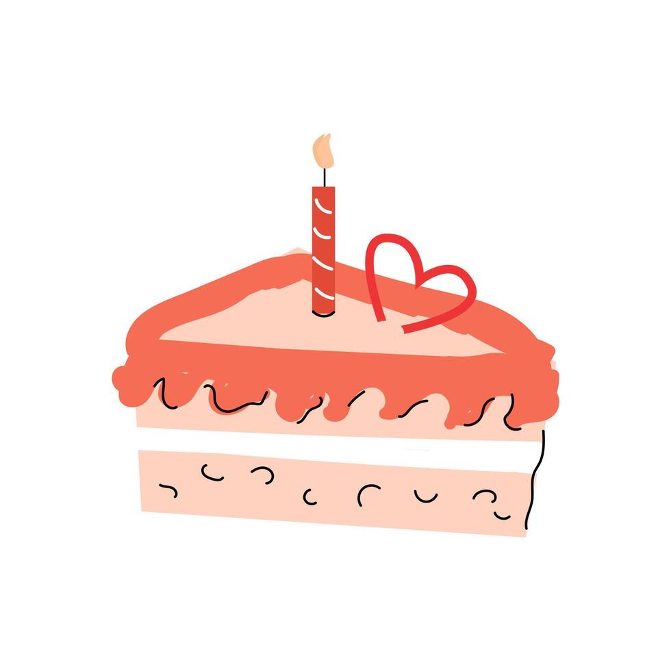 rose gâteau avec bougie et cœur - griffonnage icône pour fête. vecteur illustration pouvez utilisé pour salutation carte, mariage conception.