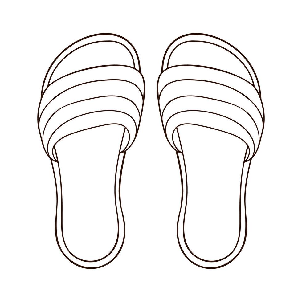 pantoufle avec rayures linéaire icône dans ligne art style. retourner flops plage des chaussures contour symbole. vecteur illustration isolé sur une blanc Contexte.