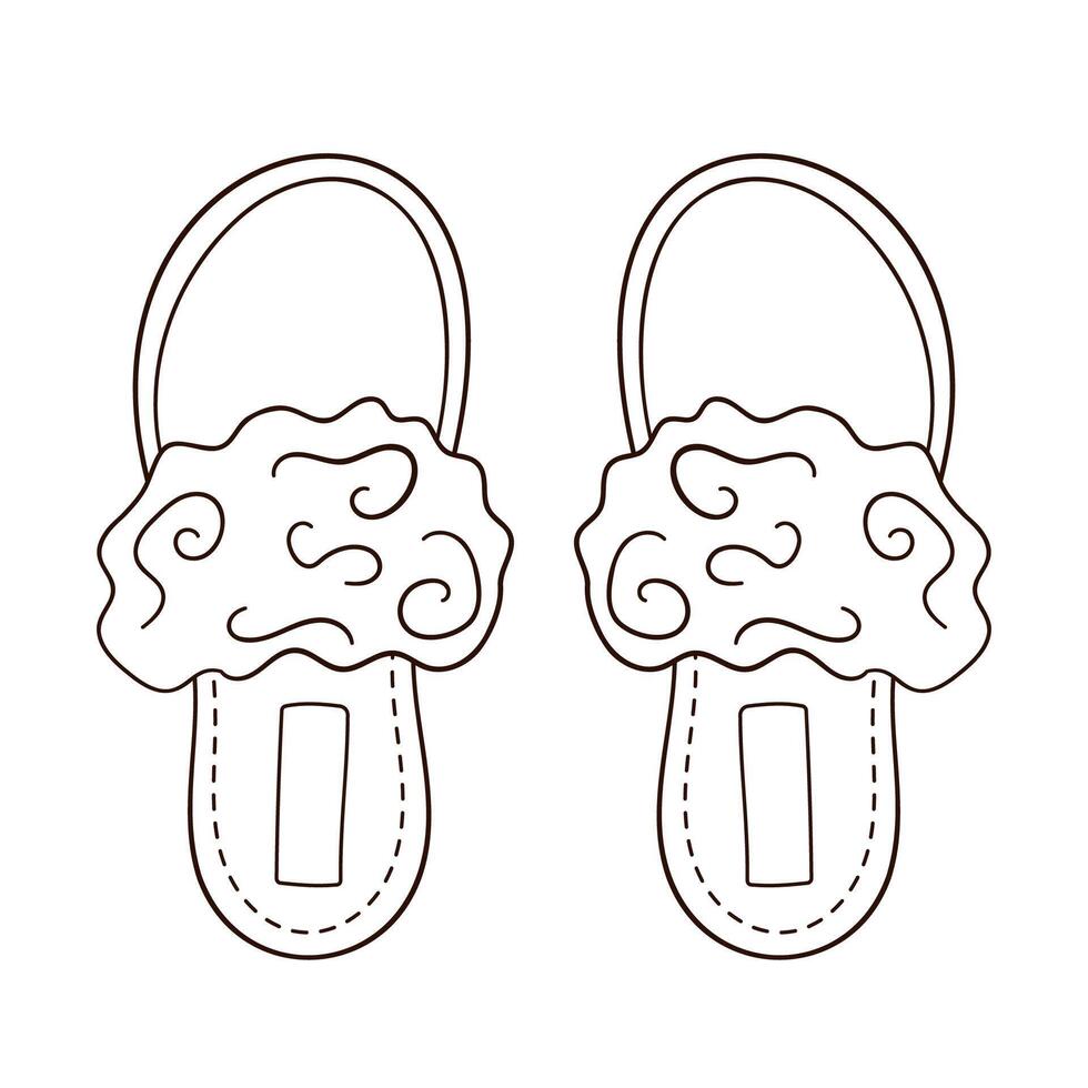 maison chaussons dans ligne art style. femme, femelle chaussure. contour icône pour mobile concept et la toile conception, des chaussures magasin. vecteur illustration isolé sur une blanc Contexte.