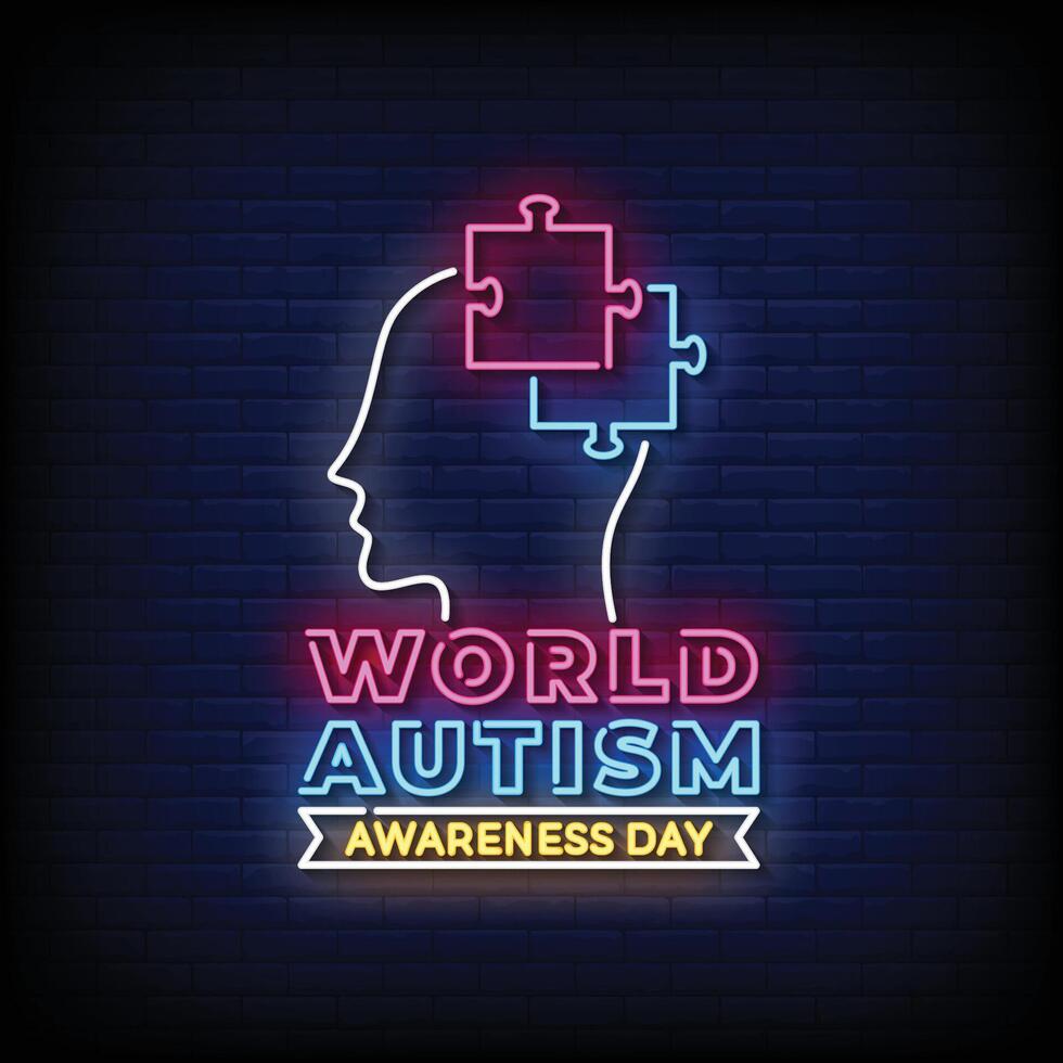 néon signe monde autisme avec brique mur Contexte vecteur