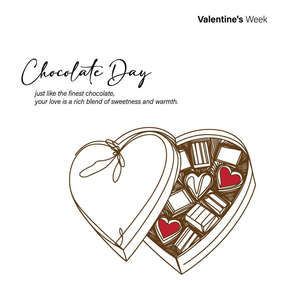 troisième journée de la Saint-Valentin semaine, Chocolat jour, 09ème février, social médias vecteur Créatif ligne art
