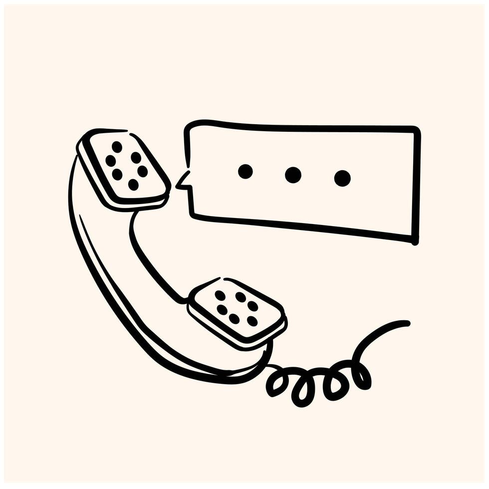 dessin animé ancien Téléphone avec bulle discours illustration style griffonnage et ligne art vecteur