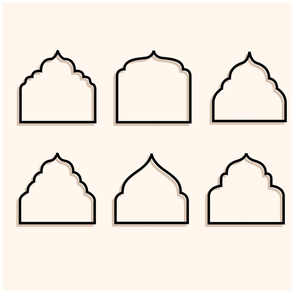 ensemble de islamique forme fenêtre Cadre dans plat style, illustration style griffonnage et ligne art vecteur