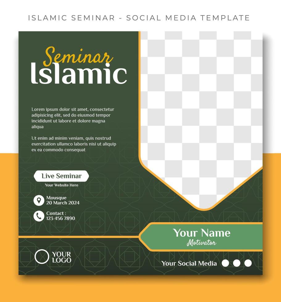 séminaire en ligne séminaire islamique vente, or vert social médias Publier modèle conception, un événement promotion vecteur bannière