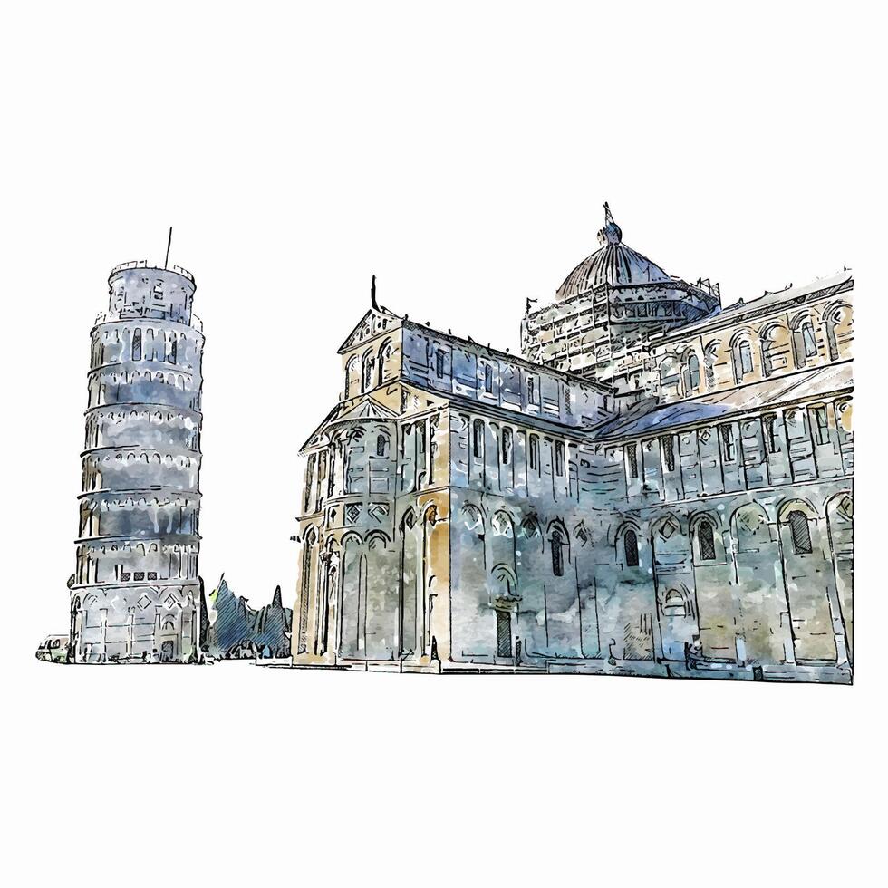 pise la tour Italie aquarelle main tiré illustration isolé sur blanc Contexte vecteur