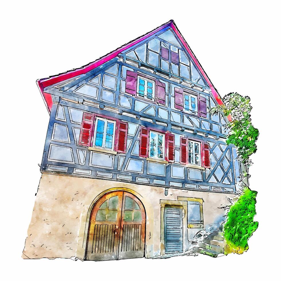 freiberg Allemagne aquarelle main tiré illustration isolé sur blanc Contexte vecteur