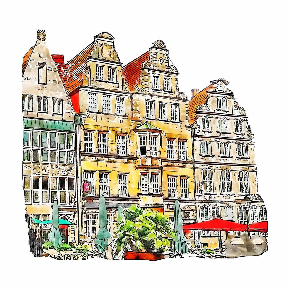 bremen Allemagne aquarelle main tiré illustration isolé sur blanc Contexte vecteur