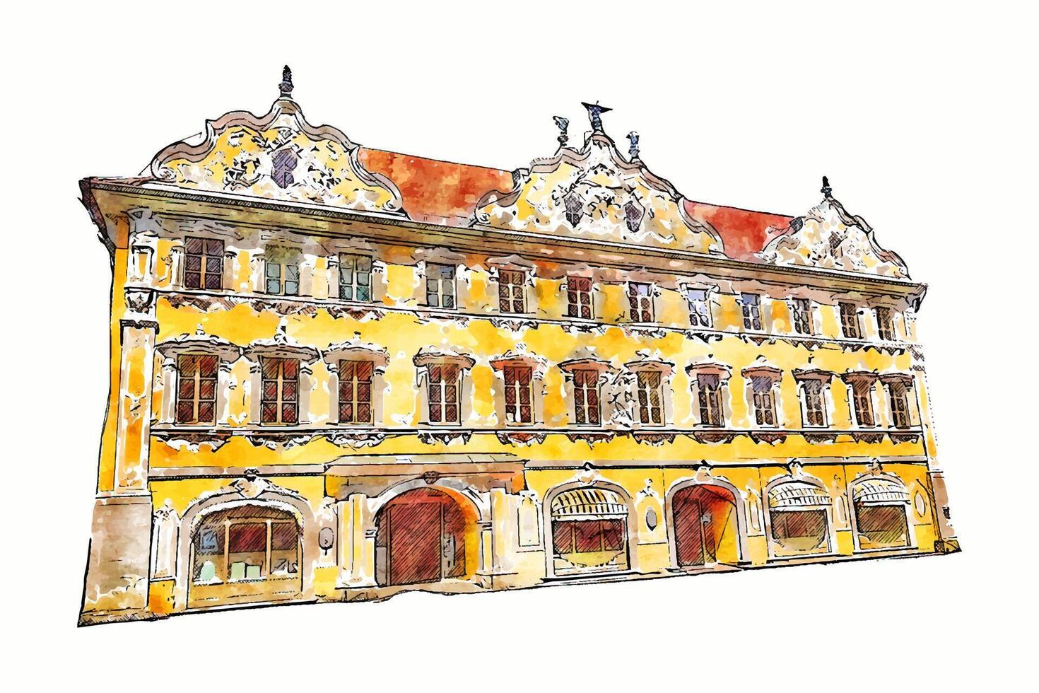 Würzburg Allemagne aquarelle main tiré illustration isolé sur blanc Contexte vecteur