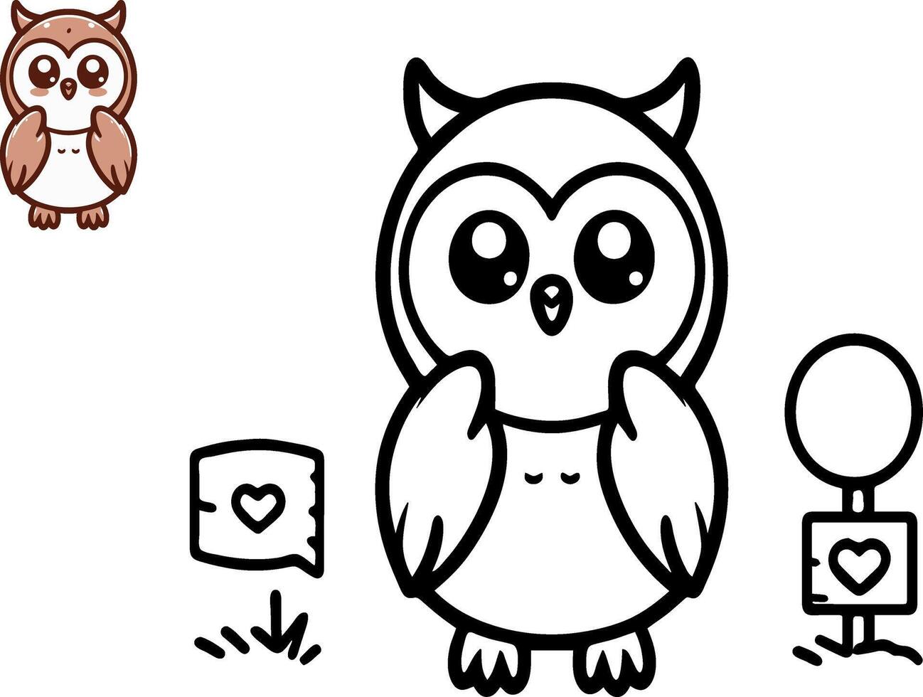 illustration de dessin animé hibou, coloration livre vecteur