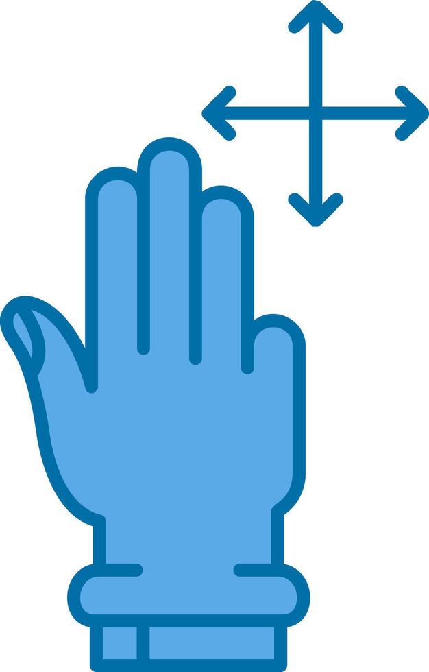 Trois les doigts bouge toi bleu ligne rempli icône vecteur
