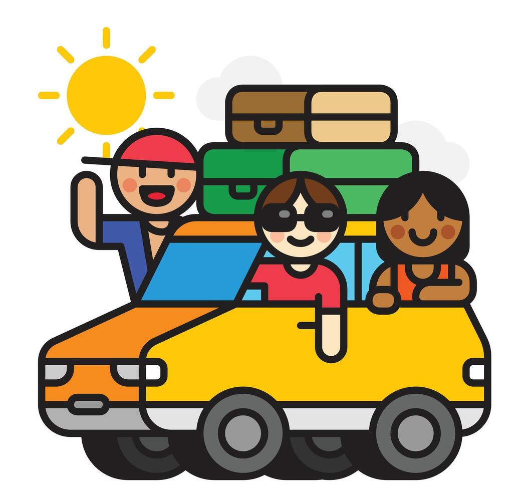 famille Voyage par auto. coloré vecteur illustration dans plat style.