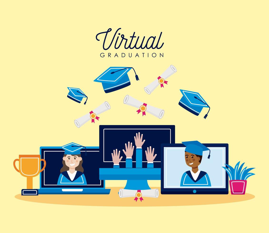 collection d'icônes de remise des diplômes virtuelle vecteur