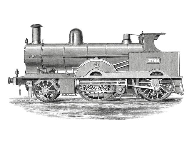 Locomotive (1891) de Francis William Webb (1836–1906), un dessin magnifiquement détaillé d&#39;un train de machines et de ses compartiments Augmenté numériquement par rawpixel. vecteur